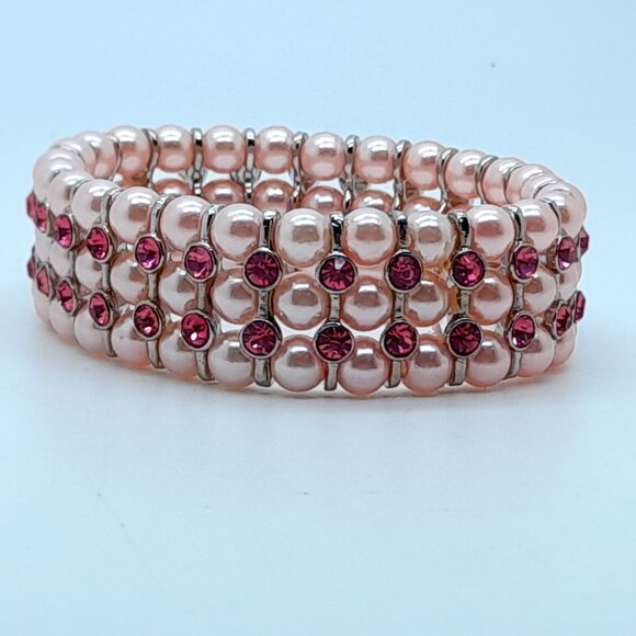 Gorgeous 6mm pink Glass pearl Multi-Strand with ab Stretch fashion Bracelets - Picture 1 of 3